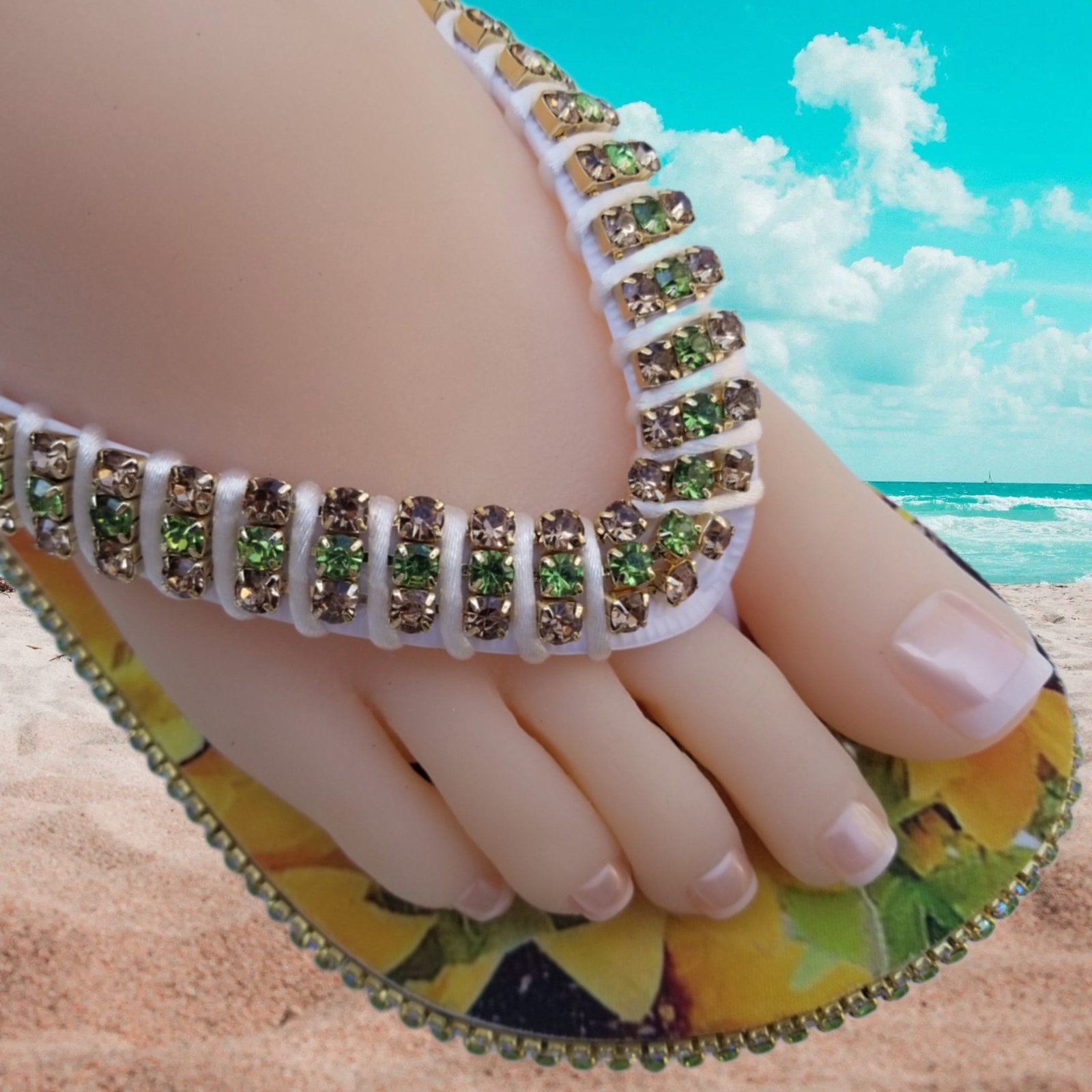 09 LUXURY FLIP FLOPS YELLOW FLOWERS