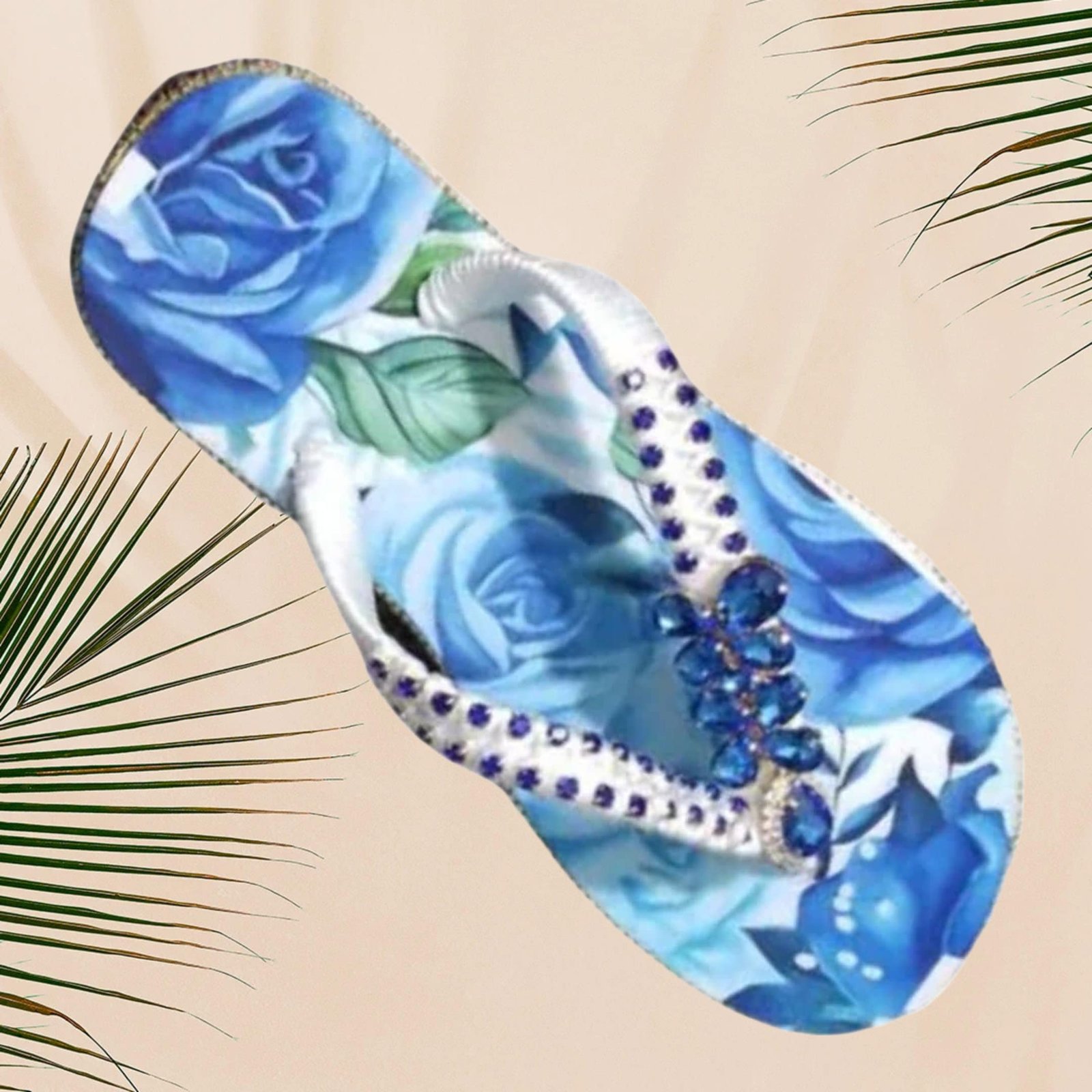 12 LUXURY FLIP FLOPS WITH BLUE ROSES